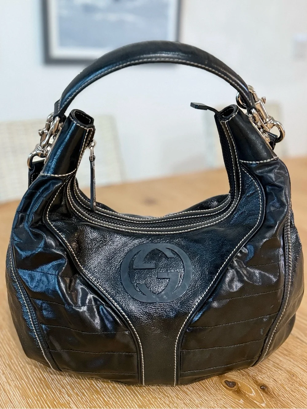 Gucci Snow Glam Bag Medium Hobo vintage Black crossbody